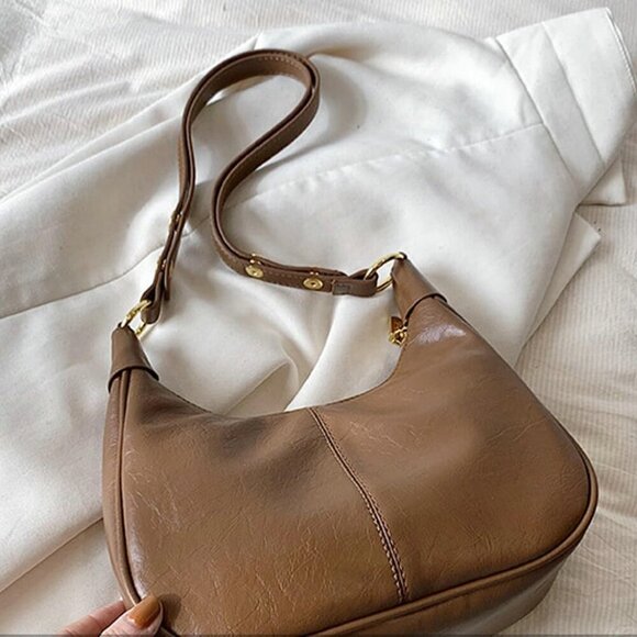 Slouchy PU Leather Tote Crossbody Hobo Bag for Women Casual Small Handbag - Picture 5 of 7